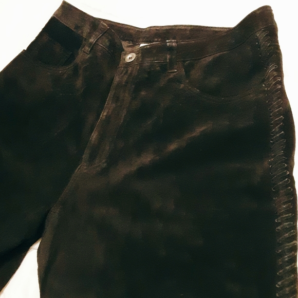 100% Leather Lightweight Suede by Chicos with Leather Braiding Down the Sides - Picture 12 of 16